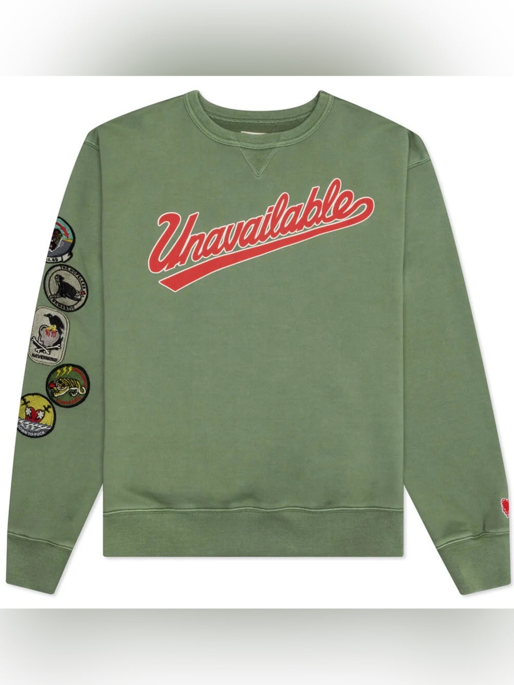 EMOTIONALLY UNAVAILABLE FW22 PATCHES CREWNECK SWEATER GREEN SIZE LARGE